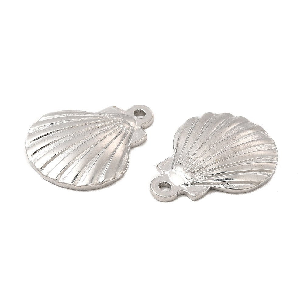 (per stuk) Roestvrij stalen (RVS) bedel schelp zilver - 20,5x16mm