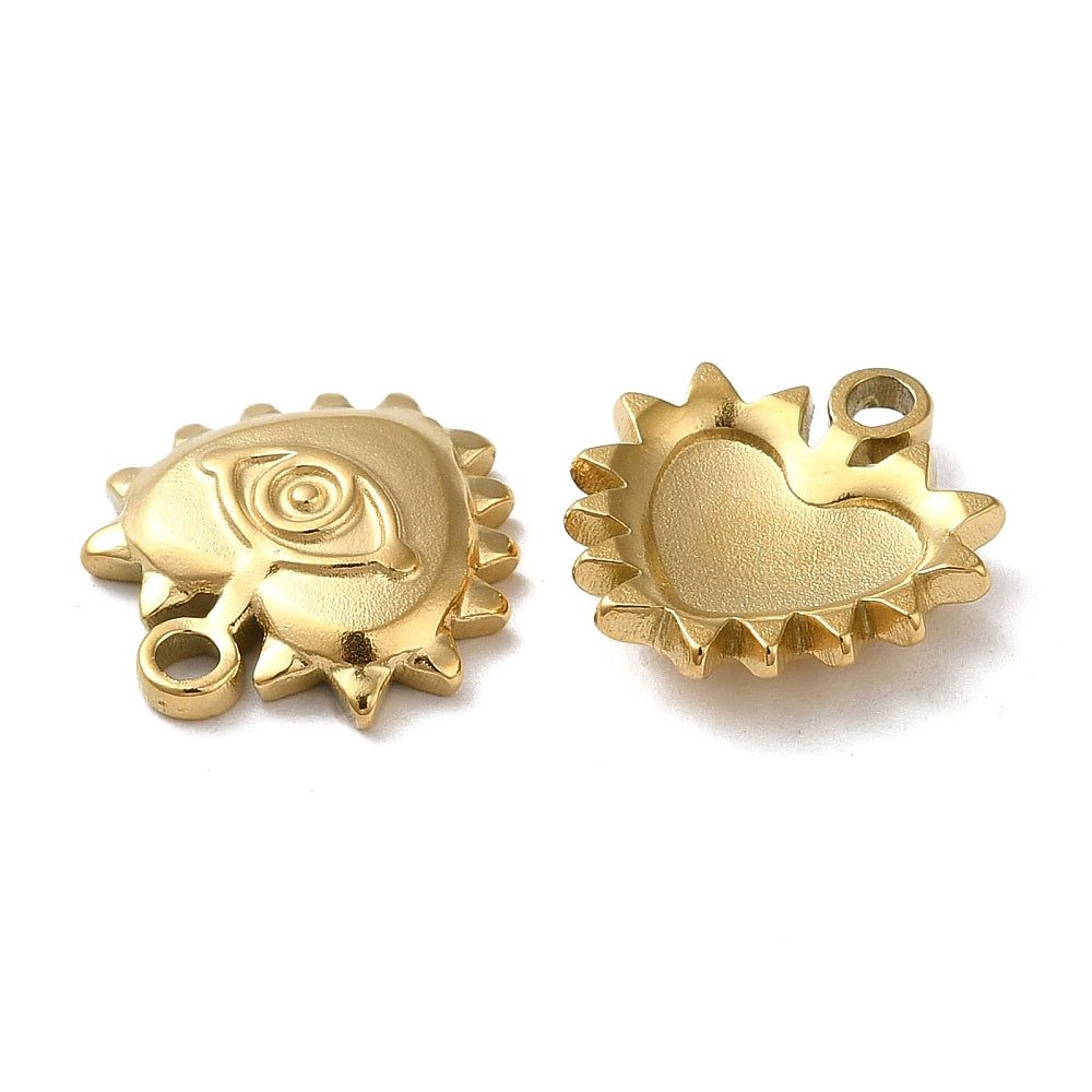 (per stuk) Roestvrij stalen (RVS) bedel hart met oog goud - 13x12mm