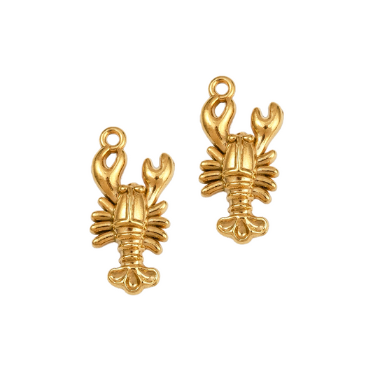 (per stuk) Roestvrij stalen (RVS) bedel kreeft goud - 22x10,5mm