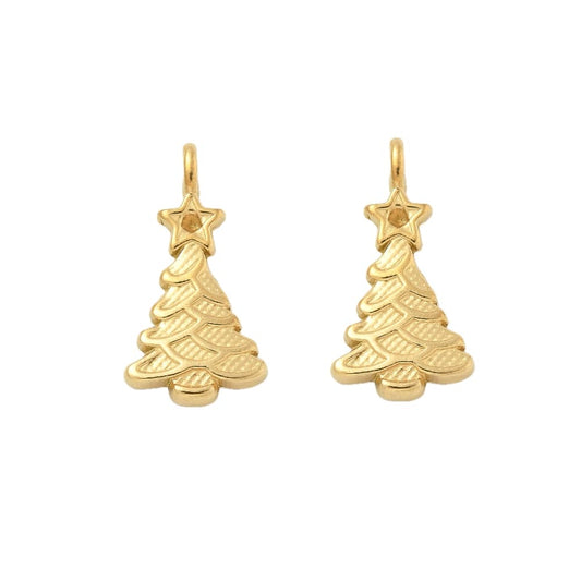 (per stuk) Roestvrij stalen (RVS) bedel kerstboom goud - 21x11mm