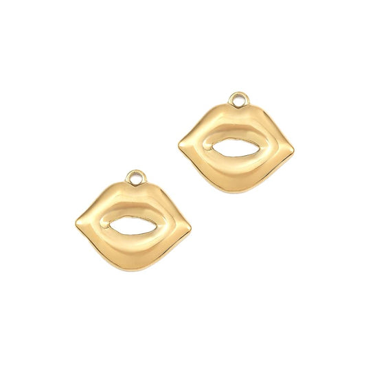 (per stuk) Roestvrij stalen (RVS) bedel lip goud - 16x18mm