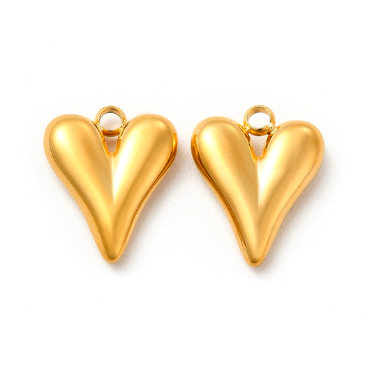 (per stuk) Roestvrij stalen (RVS) bedel hart goud - 15x12mm