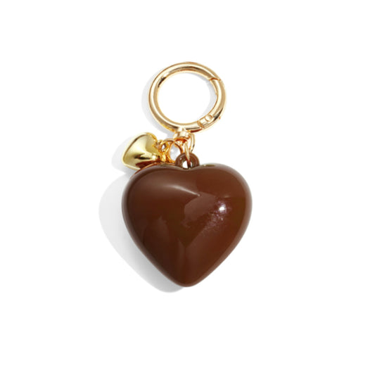 (per stuk) Bag charm en sleutelhanger hart donkerbruin - 8,5x4,1cm