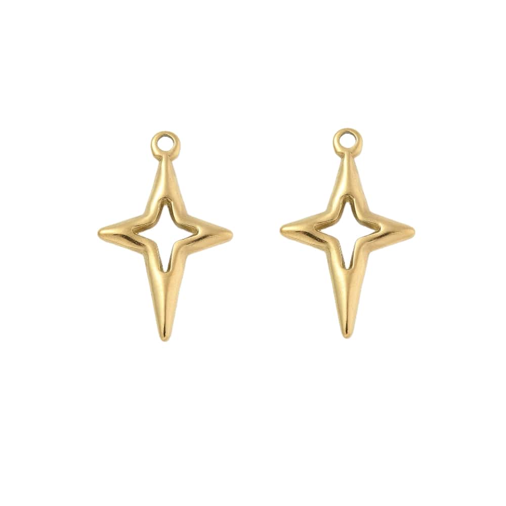 (per stuk) Roestvrij stalen (RVS) bedel ster goud - 22,5x14mm