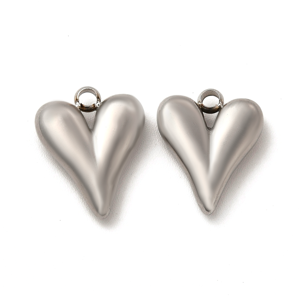 (per stuk) Roestvrij stalen (RVS) bedel hart zilver - 15x12mm