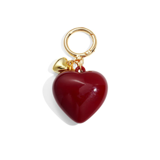 (per stuk) Bag charm en sleutelhanger hart donkerrood - 8,5x4,1cm