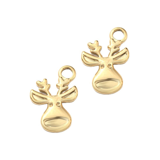 (per stuk) Roestvrij stalen (RVS) bedel rendier goud - 16x10mm