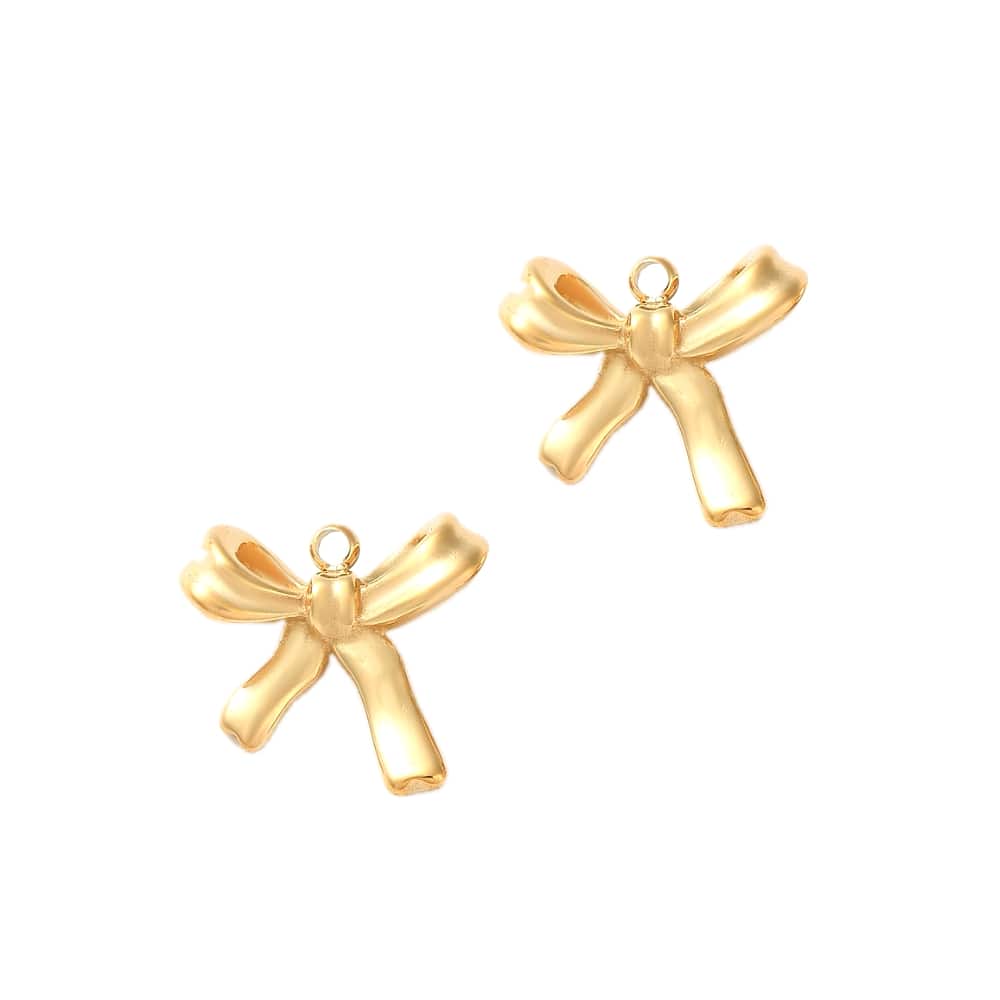 (per stuk) Roestvrij stalen (RVS) bedel strik goud - 13,5x14,5mm