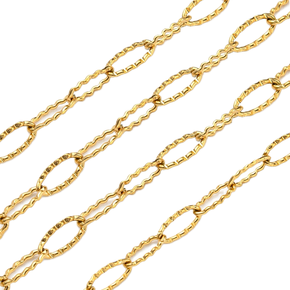 (per 20cm) Roestvrij stalen (RVS) Jasseron paperclip schakelketting met wave goud - 5,5x2,5mm