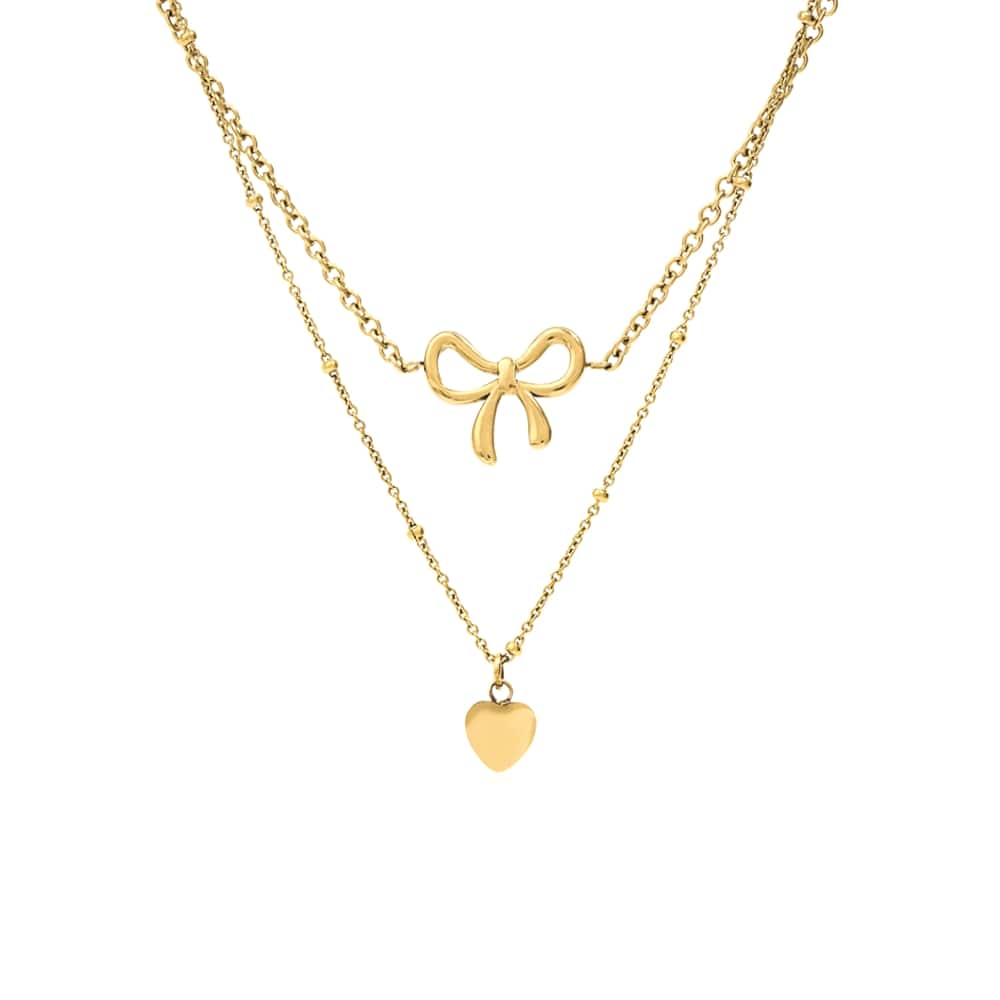 Bow & heart ketting goud
