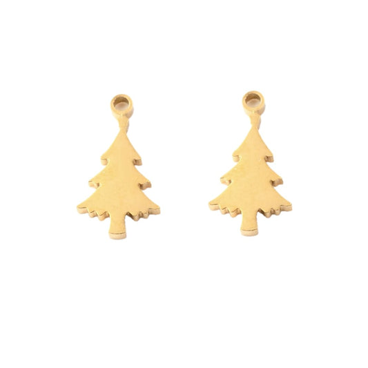 (per stuk) Roestvrij stalen (RVS) bedel kerstboom goud - 10,5x6,5mm