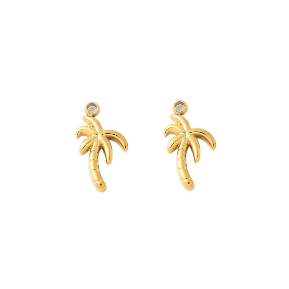 (per stuk) Roestvrij stalen (RVS) bedel palmboom goud - 11,5x6mm