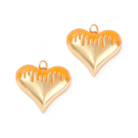 (per stuk) Gesmolten hart bedel goud oranje - 25,5x27mm