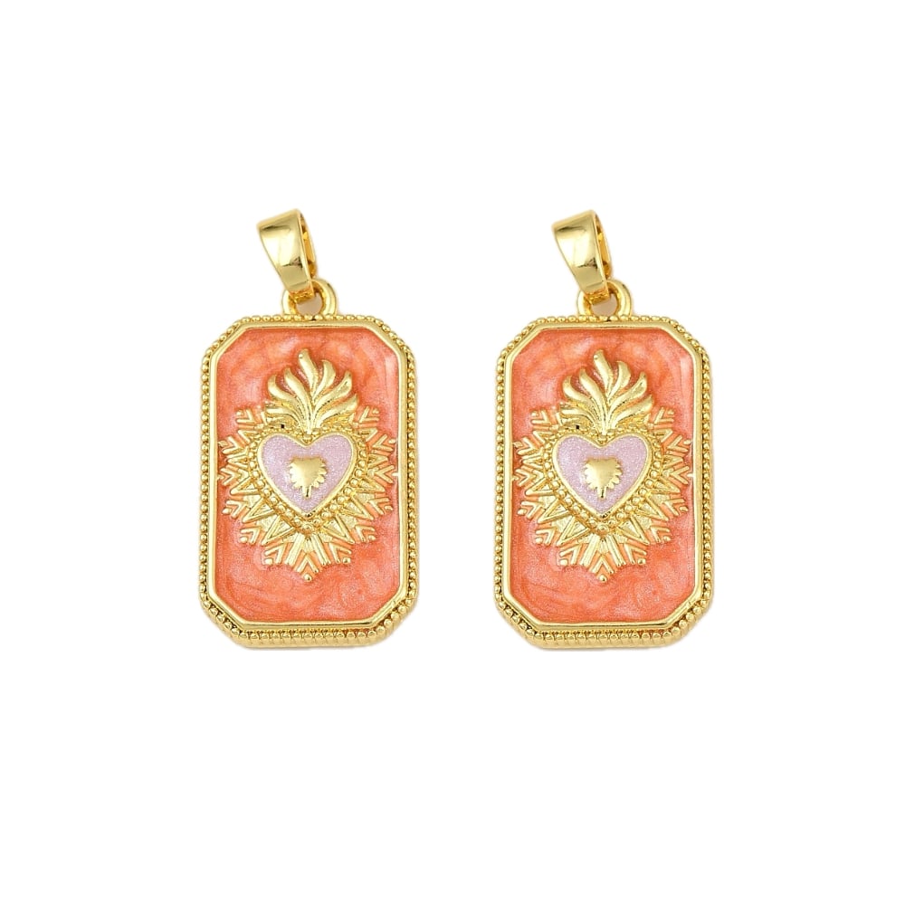 (per stuk) Heilig hart bedel rechthoekig goud oranje - 27,5x15,5mm