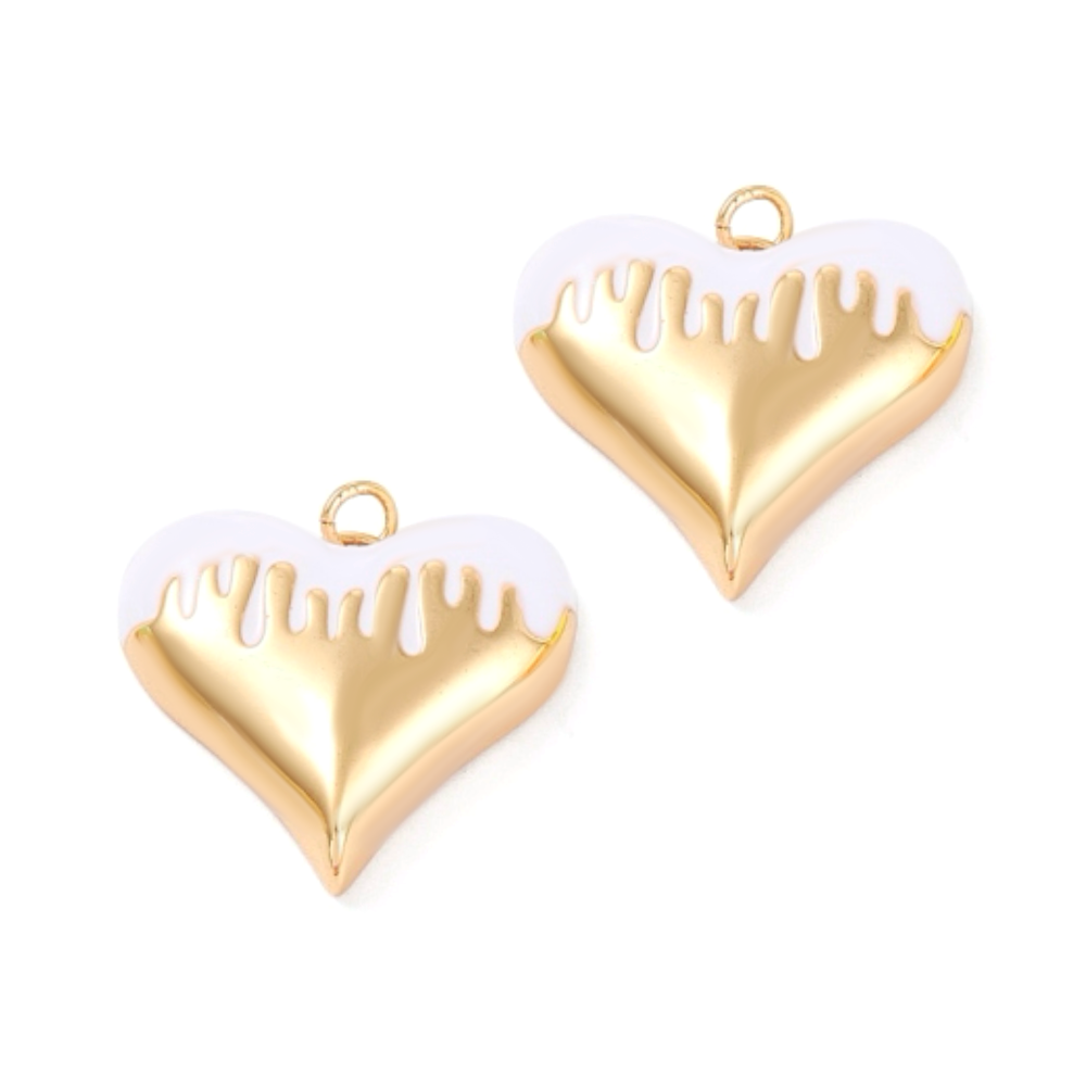 (per stuk) Gesmolten hart bedel goud wit - 25,5x27mm