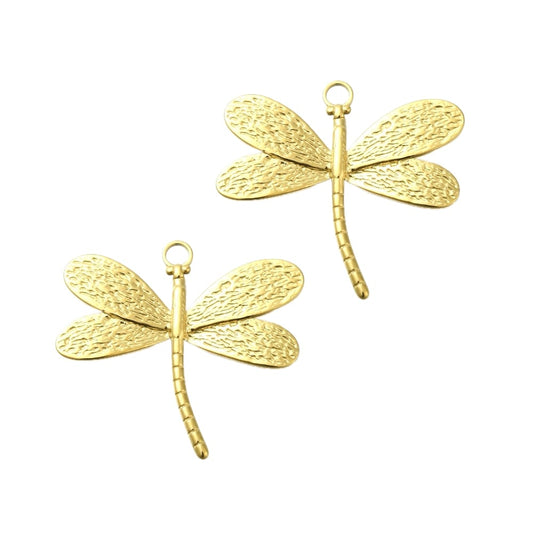 (per stuk) Roestvrij stalen (RVS) bedel libellen goud - 41,5x44mm