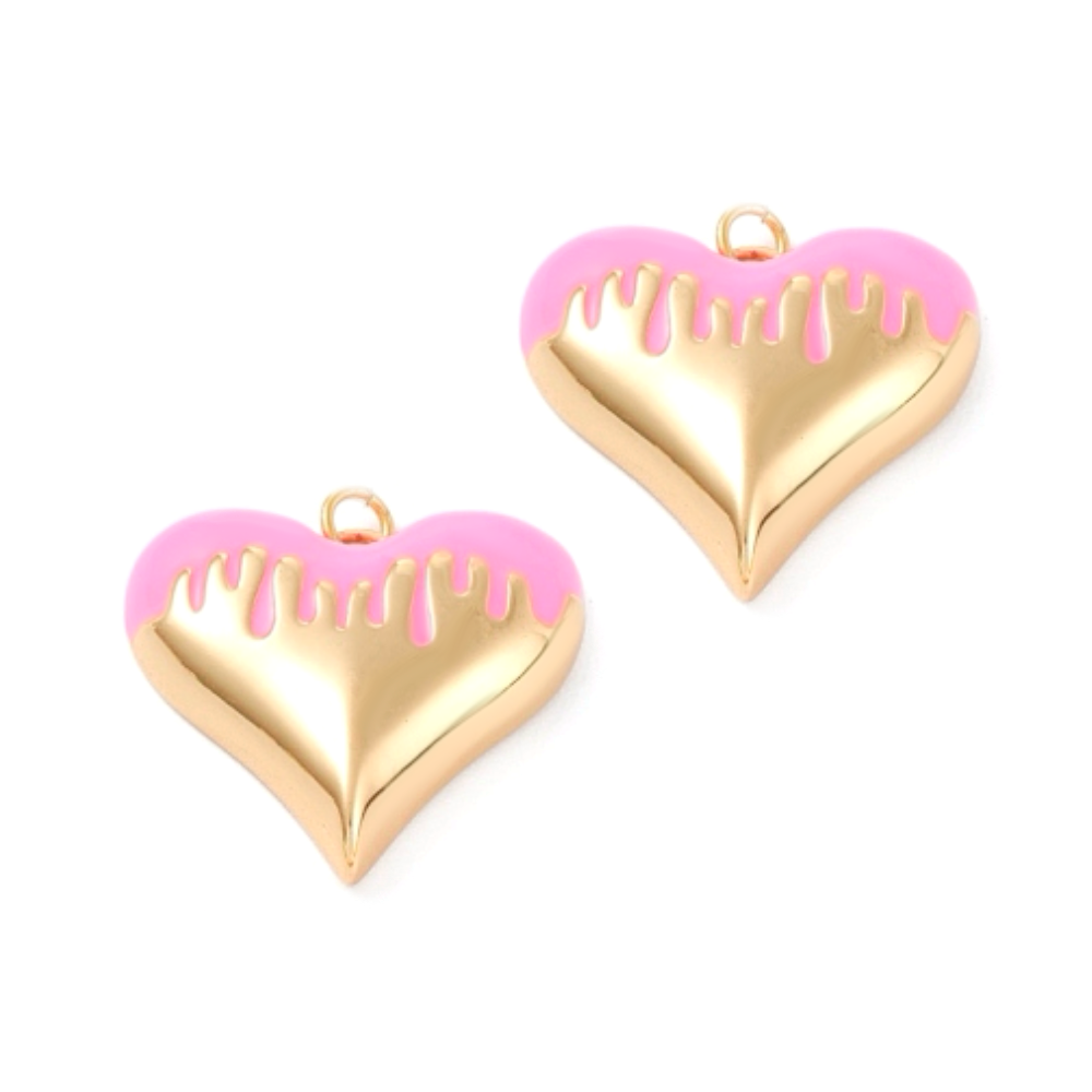 (per stuk) Gesmolten hart bedel goud roze - 25,5x27mm