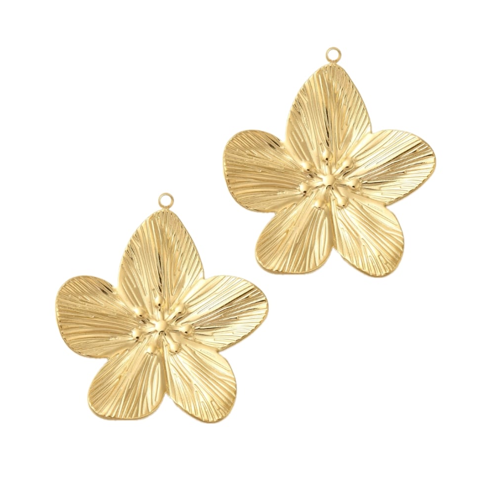 (per stuk) Roestvrij stalen (RVS) bedel bloem goud - 34x31mm