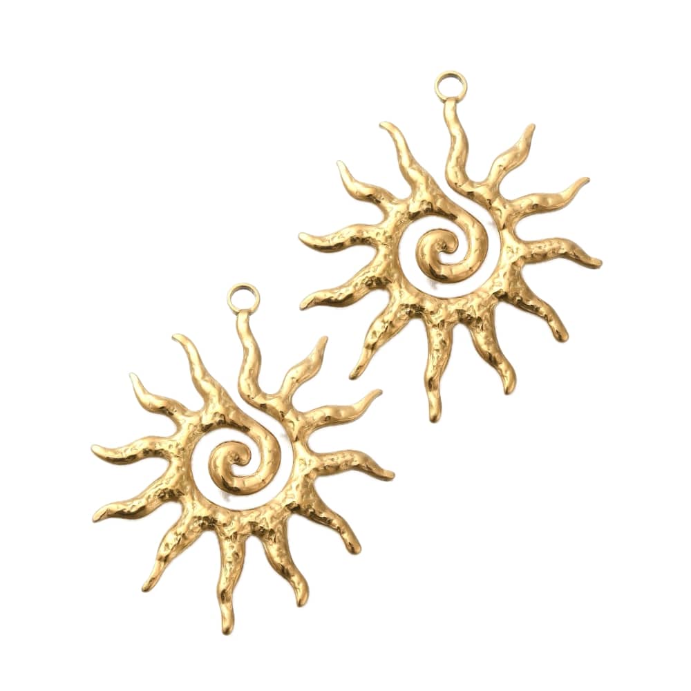 (per stuk) Roestvrij stalen (RVS) bedel zon goud - 40,5x33,5mm