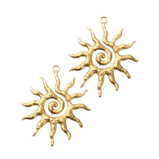 (per stuk) Roestvrij stalen (RVS) bedel zon goud - 40,5x33,5mm