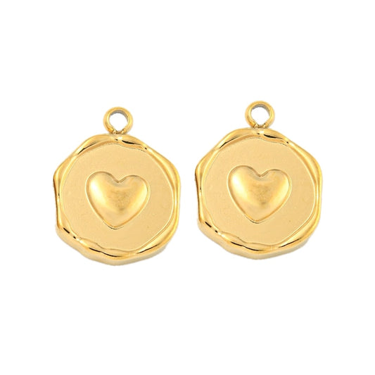 (per stuk) Roestvrij stalen (RVS) hart stempel bedel goud - 16x12,5mm