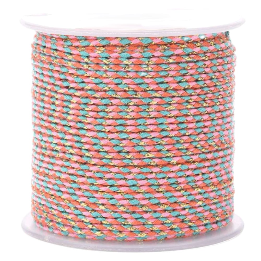 (per meter) Surfkoord roze cyaan goud - 2mm