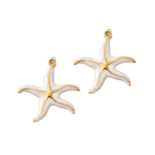 (per stuk) Roestvrij stalen (RVS) bedel zeester goud wit - 34x35mm