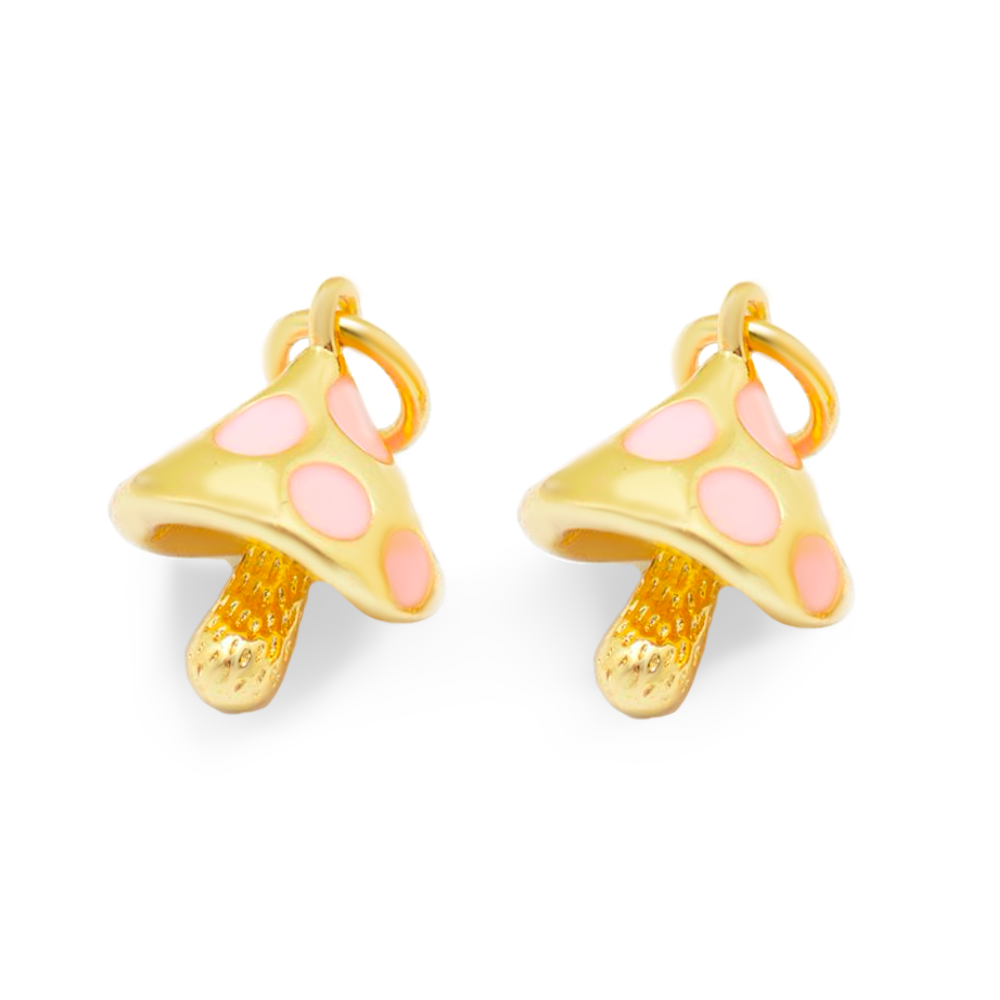 (per stuk) Paddenstoel bedel goud roze - 12x10mm