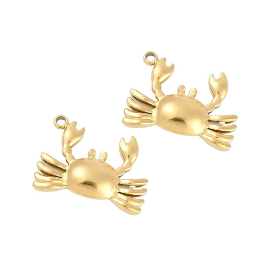 (per stuk) Roestvrij stalen (RVS) krab bedel goud - 13x18mm