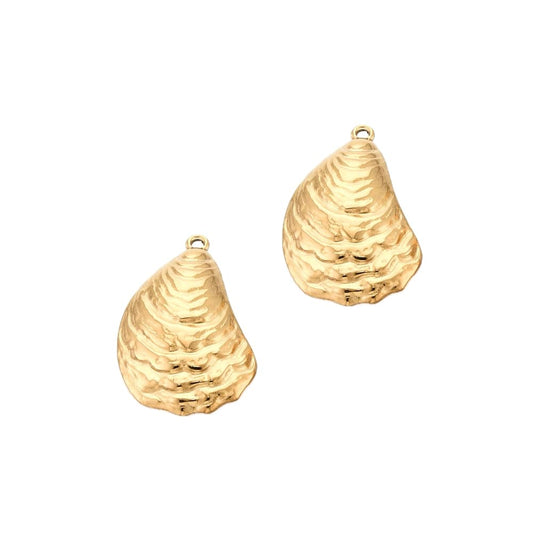 (per stuk) Roestvrij stalen (RVS) bedel schelp goud - 32,5x22,5mm