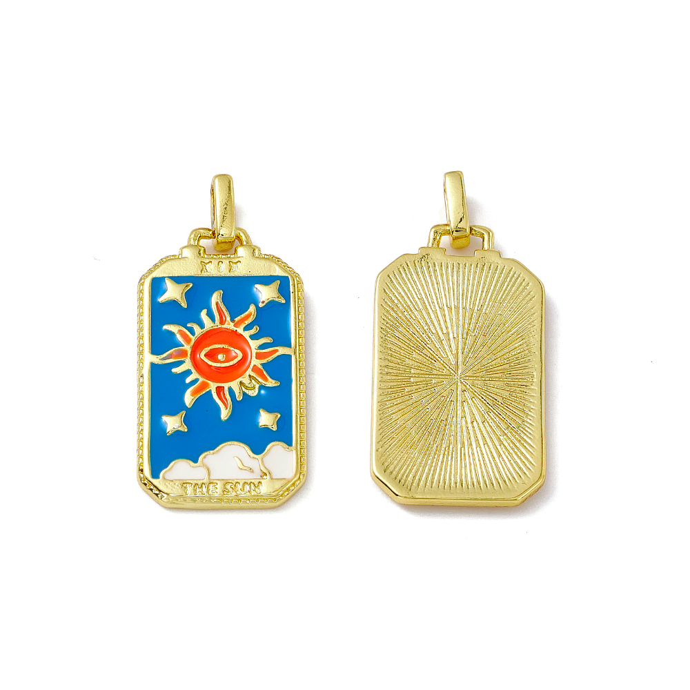 (per stuk) Tarotkaart bedel met zon blauw - 26x14mm
