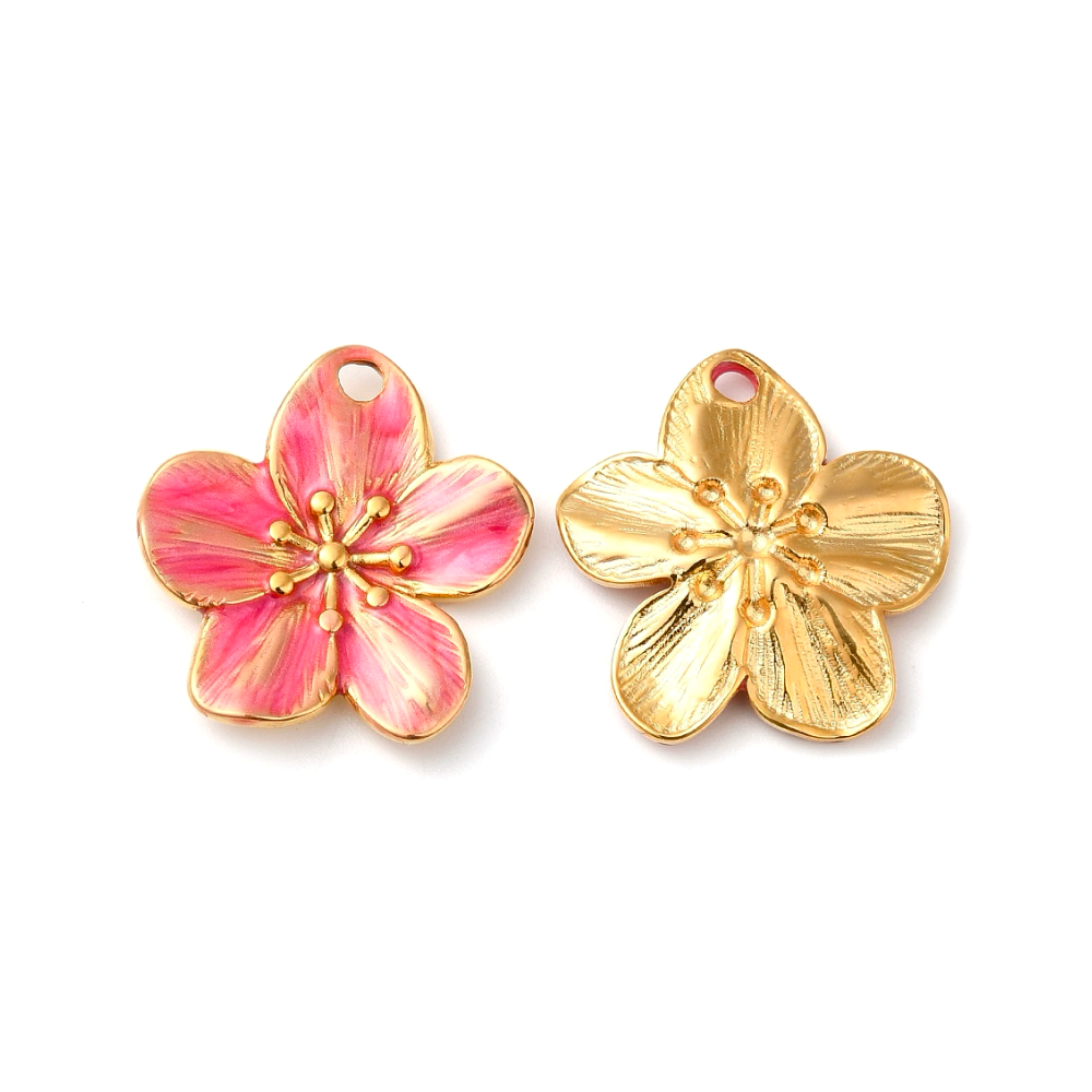 (per stuk) Roestvrij stalen (RVS) bedel bloem roze - 24,5x22,5mm