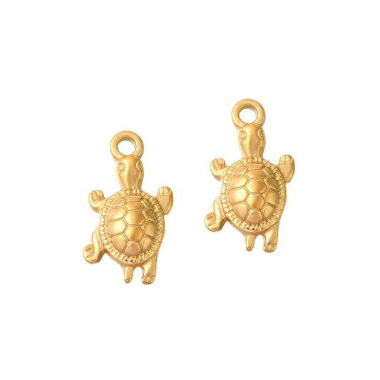 (per stuk) Roestvrij stalen (RVS) bedel schildpad goud - 22,5x12mm