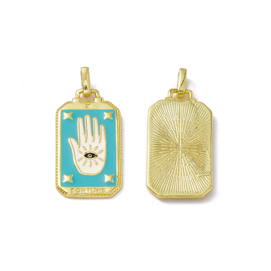 (per stuk) Tarotkaart bedel met hand blauw - 26x14mm