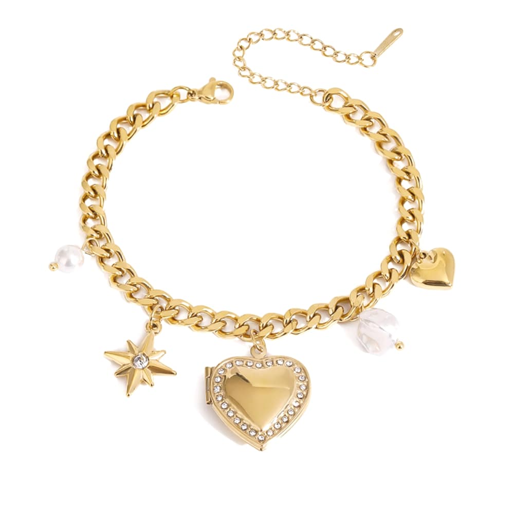 Star and heart armband goud