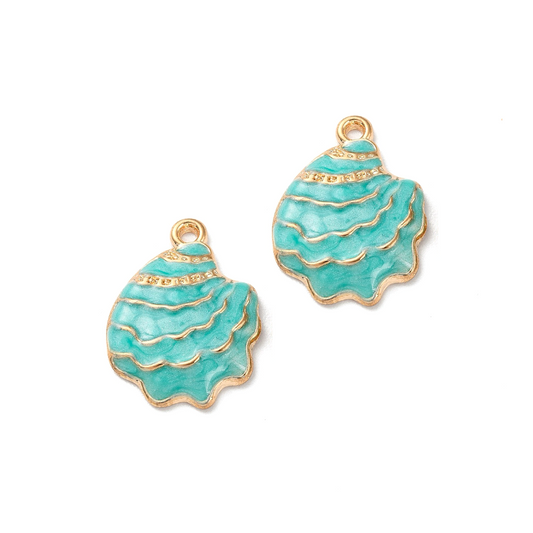 (per stuk) Schelp bedel turquoise goud - 21,5x16mm