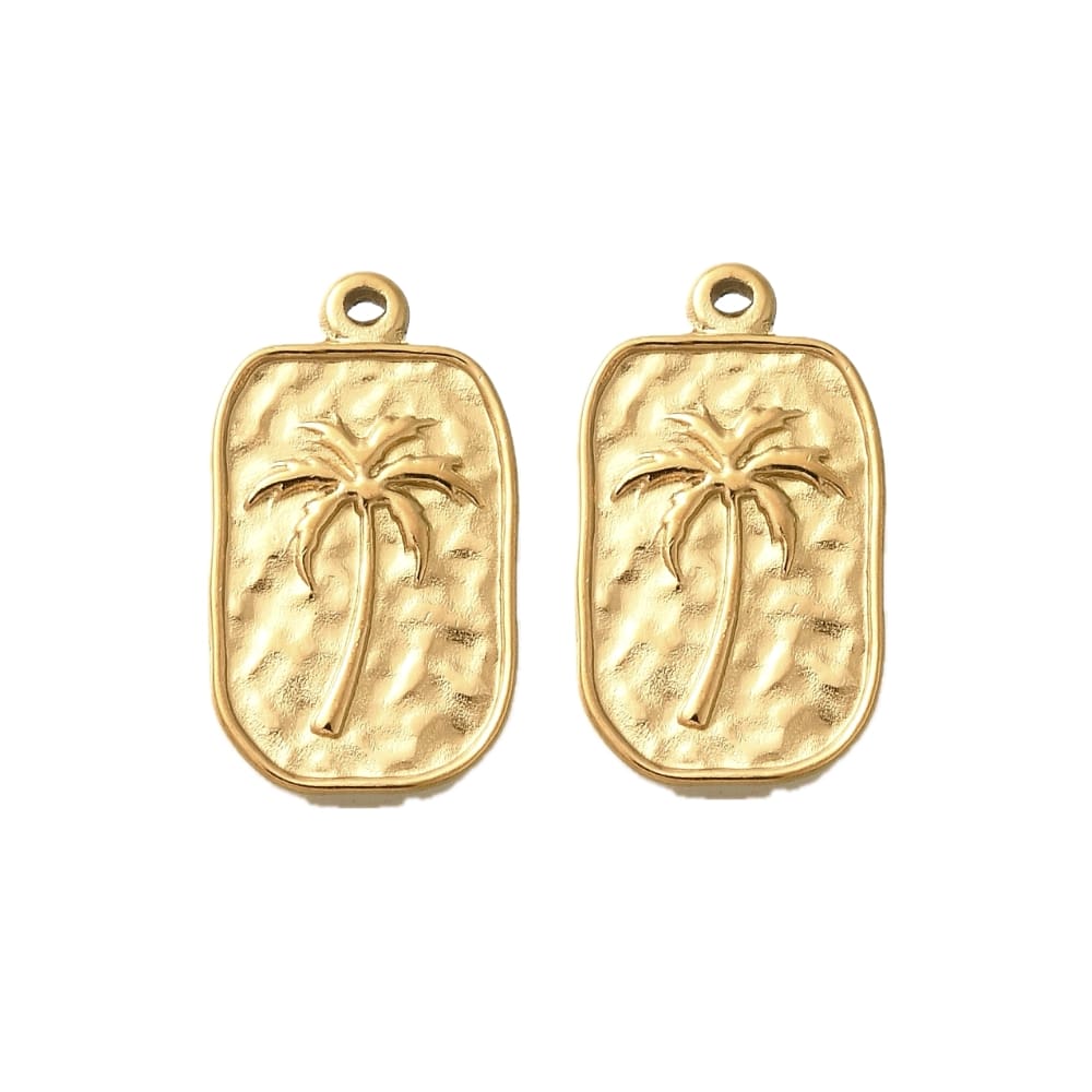 (per stuk) Roestvrij stalen (RVS) Palmboom bedel rechthoekig goud - 17,5x10mm