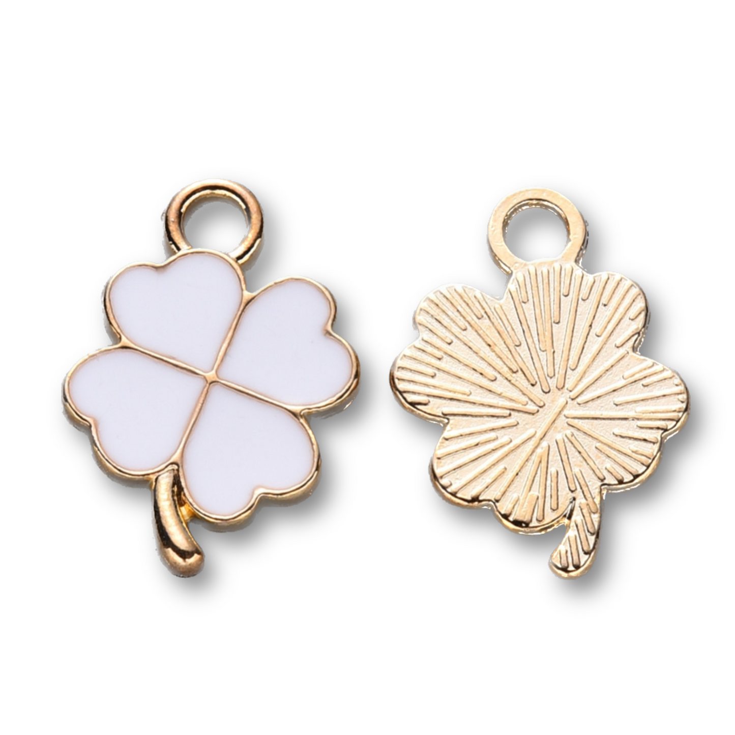 (per stuk) Klavervier bedel wit - 18x12mm