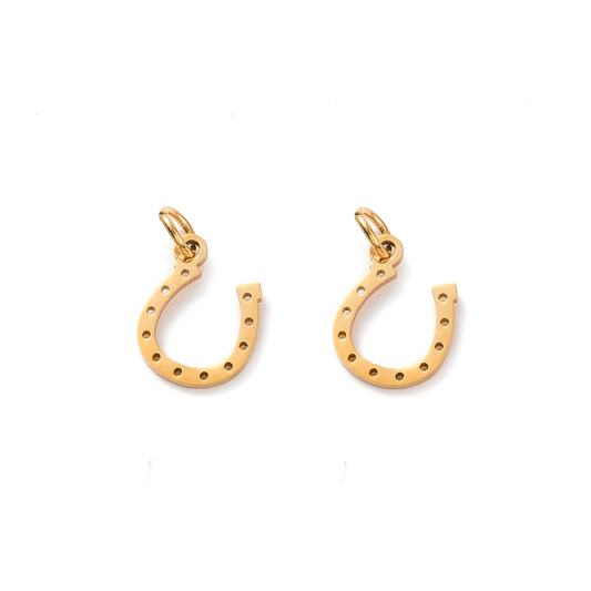 Gouden roestvrij stalen hoefijzer bedel van 13x10mm voor hippe sieraden, perfect te combineren met jasseron kettingen