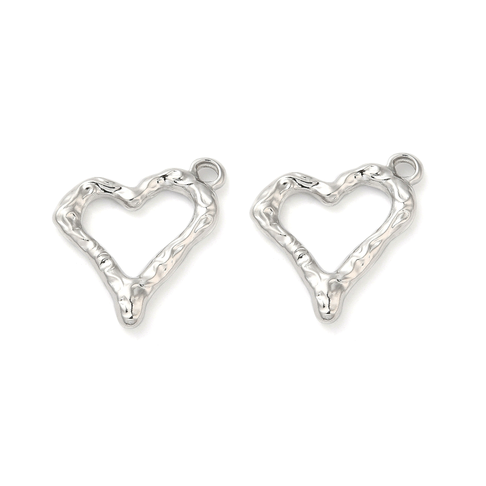 (per stuk) Roestvrij stalen (RVS) bedel hart zilver - 21x22mm