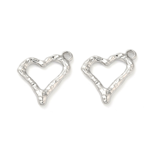 (per stuk) Roestvrij stalen (RVS) bedel hart zilver - 21x22mm