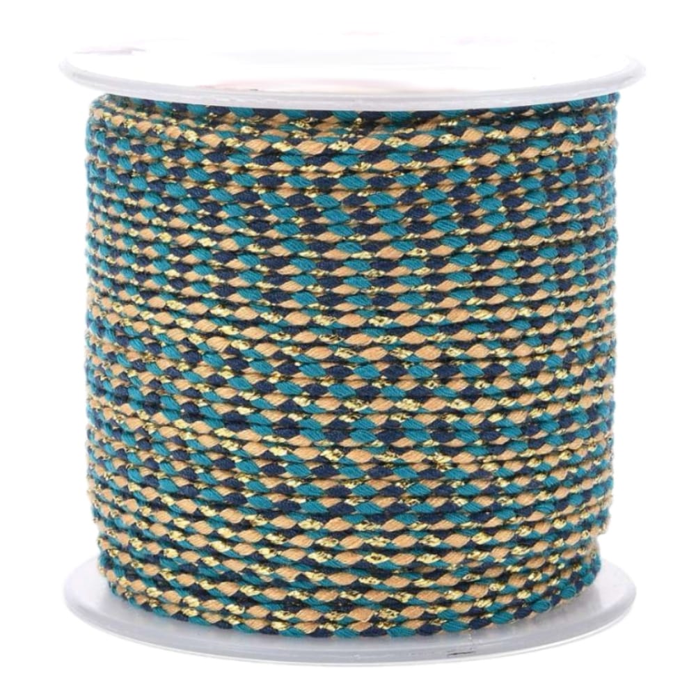 (per meter) Surfkoord blauw beige goud - 2mm