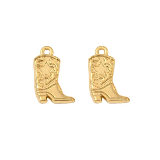 (per stuk) Roestvrij stalen (RVS) bedel cowboy laars goud - 20x13mm