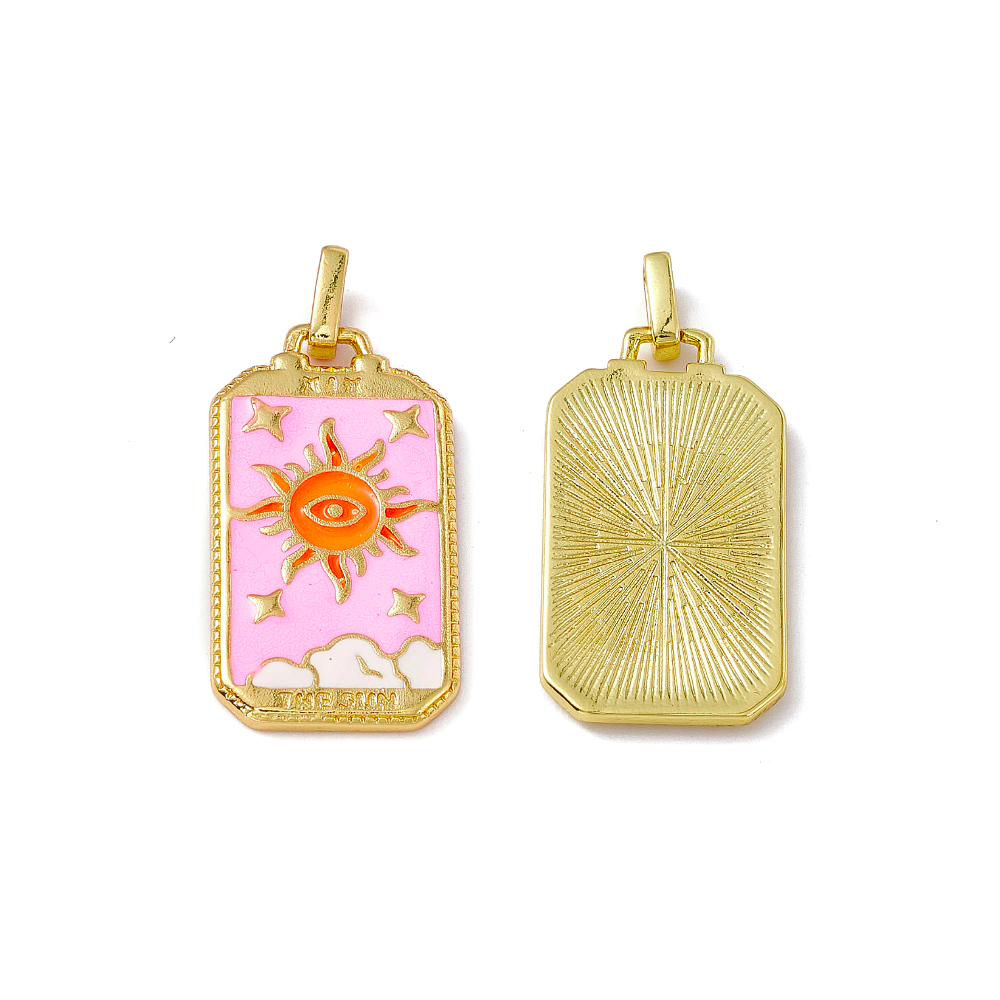 (per stuk) Tarotkaart bedel met zon roze - 26x14mm