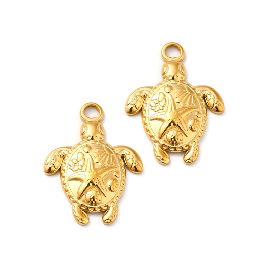 (per stuk) Roestvrij stalen (RVS) bedel schildpad goud - 23,5x18mm