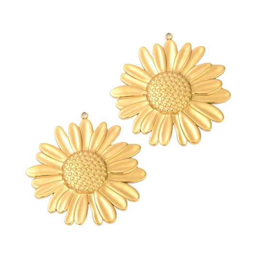 (per stuk) Roestvrij stalen (RVS) bedel zonnebloem goud - 45x44,5mm