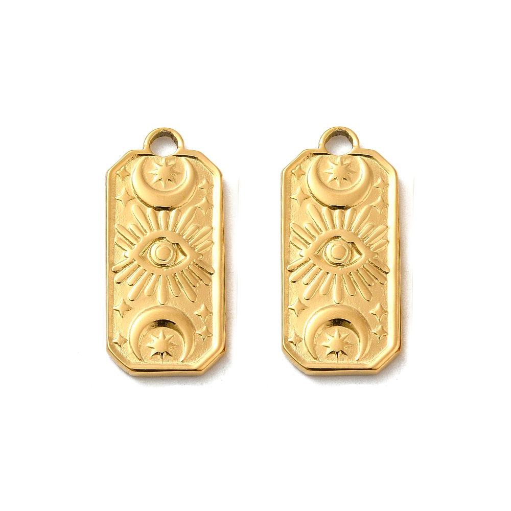 (per stuk) Roestvrij stalen (RVS) Maan en oog bedel rechthoekig goud - 22,5x10mm