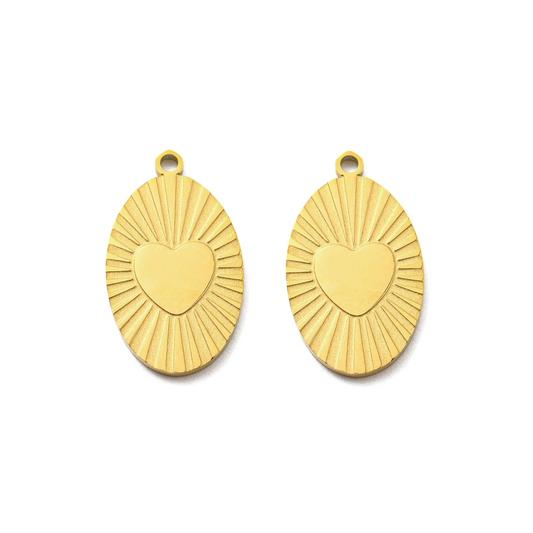 (per stuk) Roestvrij stalen (RVS) hart bedel ovaal goud - 20x12mm