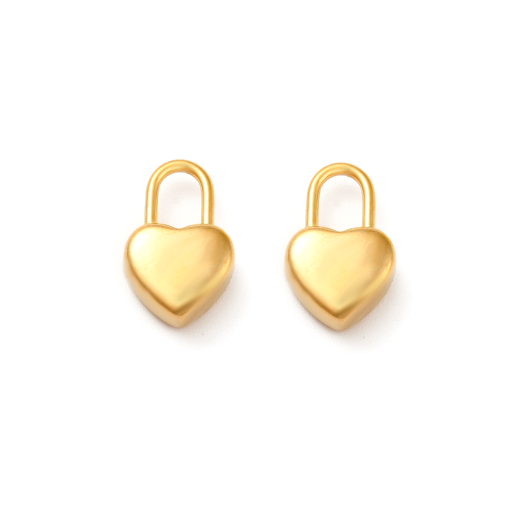 (per stuk) Roestvrij stalen (RVS) Hart hangslot bedel goud - 18,5x12mm