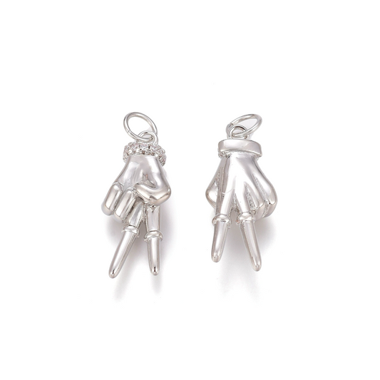 (per stuk) Peace bedel hand Zirkonia zilver - 21x9mm